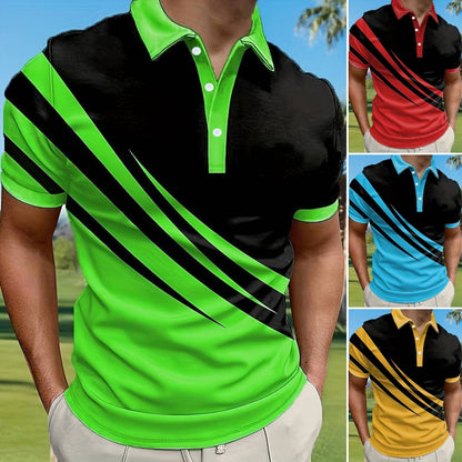 🔥【S-6XL】Nueva camisa POLO de verano a rayas con estampado 3D para hombre