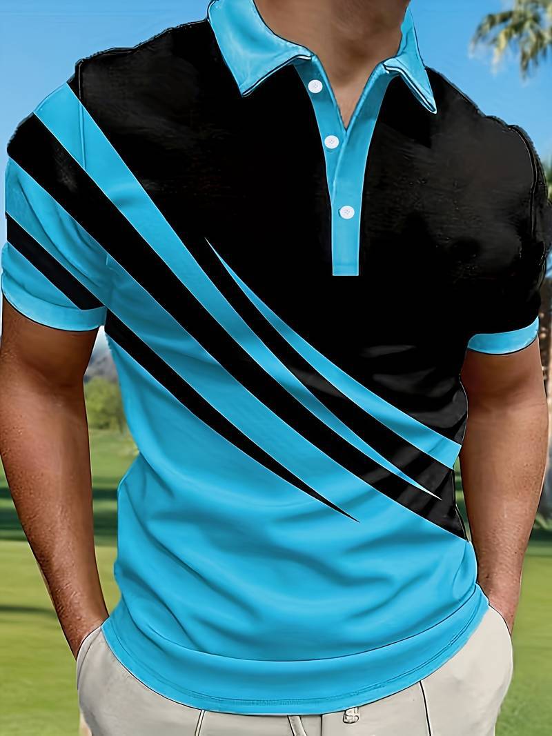 🔥【S-6XL】Nueva camisa POLO de verano a rayas con estampado 3D para hombre